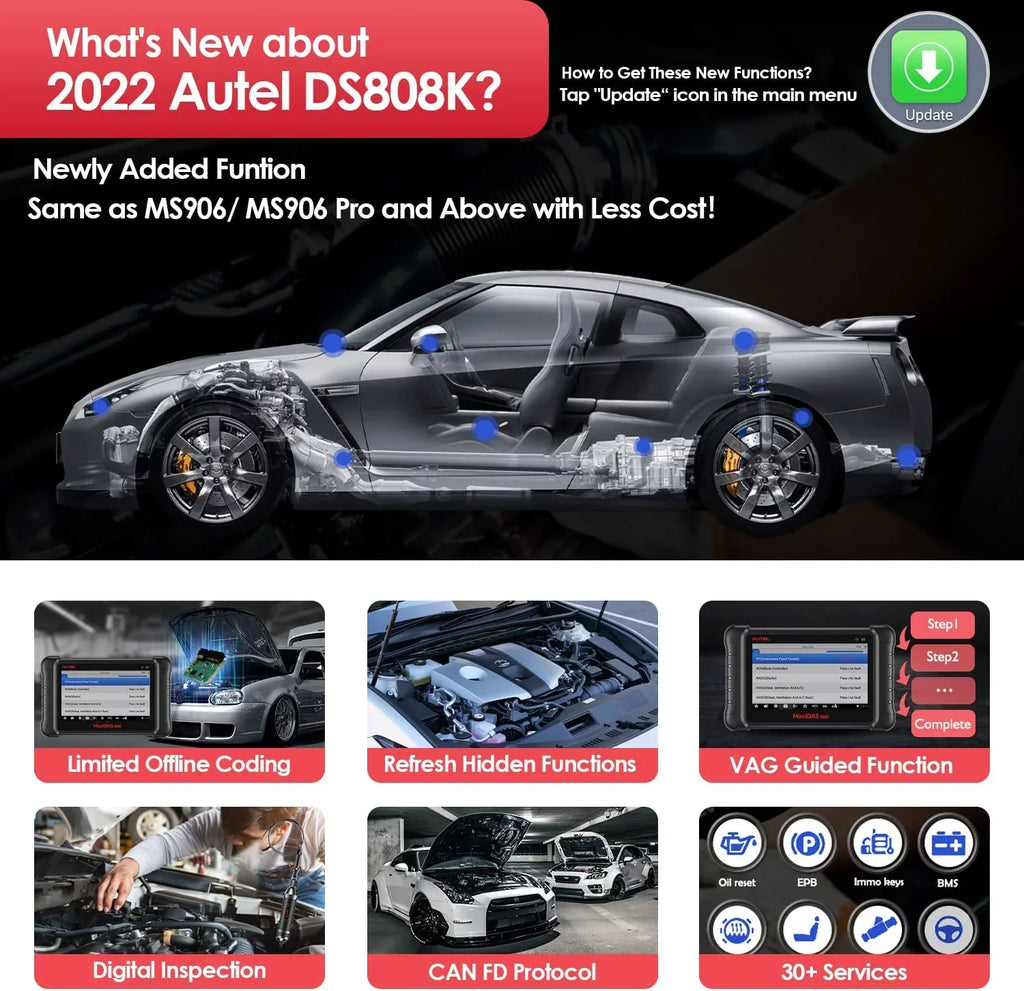Autel Scanner MaxiDAS DS808K Auto Diagnostic Scan Tool,  ECU Coding,ABS Bleed, Oil Reset,Upgrade of DS708 MP808