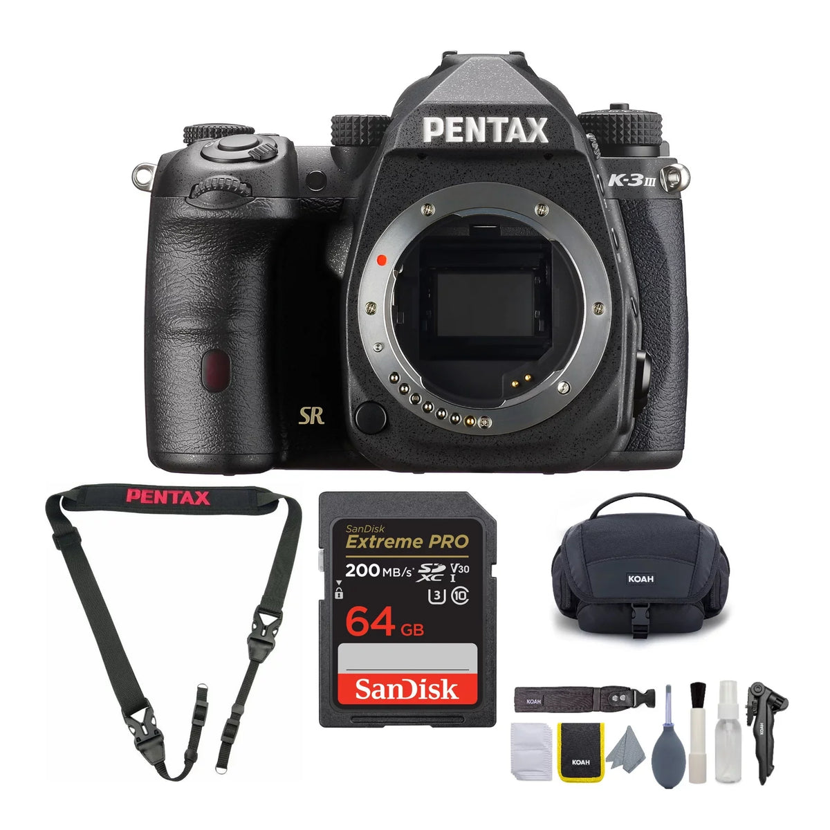 Pentax K-3 Mark III Camera Body (Black) with Cleaning Kit, Strap, & 64GB SD Card