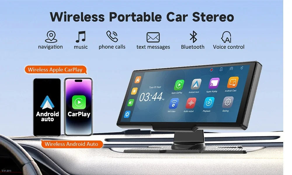 Herilary Wireless  Carplay Screen Car Stereo Android Auto Car Play Adapter 10.26" Touch Screen Wireless Carplay with 2.5K Dash Cam, Mirror Link/Siri/Wifi/Bluetooth/Double Din