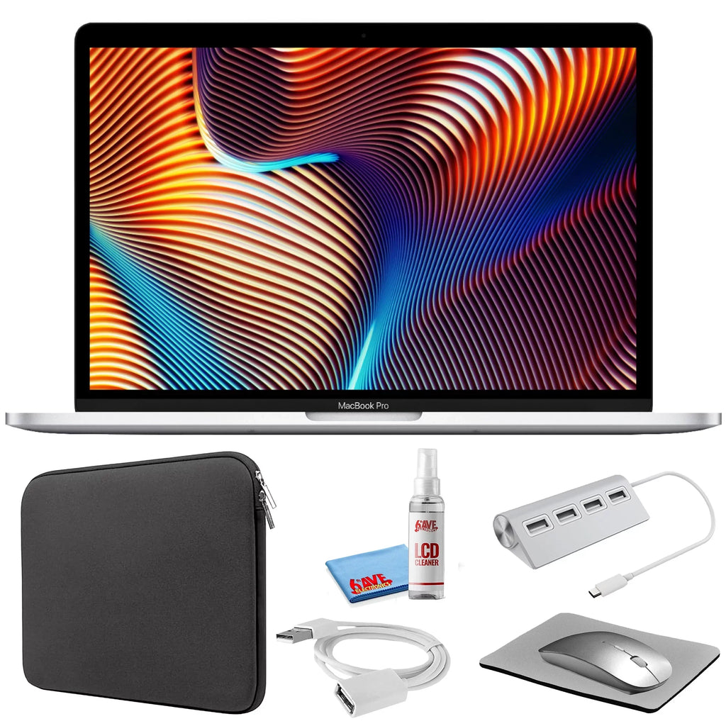 MacBook Pro 13-inch (i5 2.3GHz, 256GB SSD) (Mid 2018, MR9U2LL/A) - Silver Bundle with Black Zipper Sleeve + Laptop Starter Kit + Cleaning Kit (Refurbished)