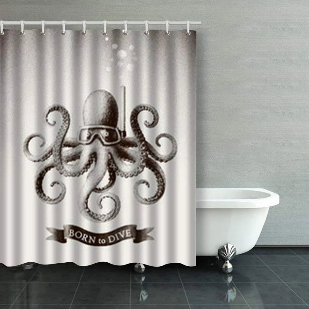 Libin Octopus Wearing Mask Diving Under aqua Vintage Scuba Shower Curtains Bathroom Curtain 60x72 Inch