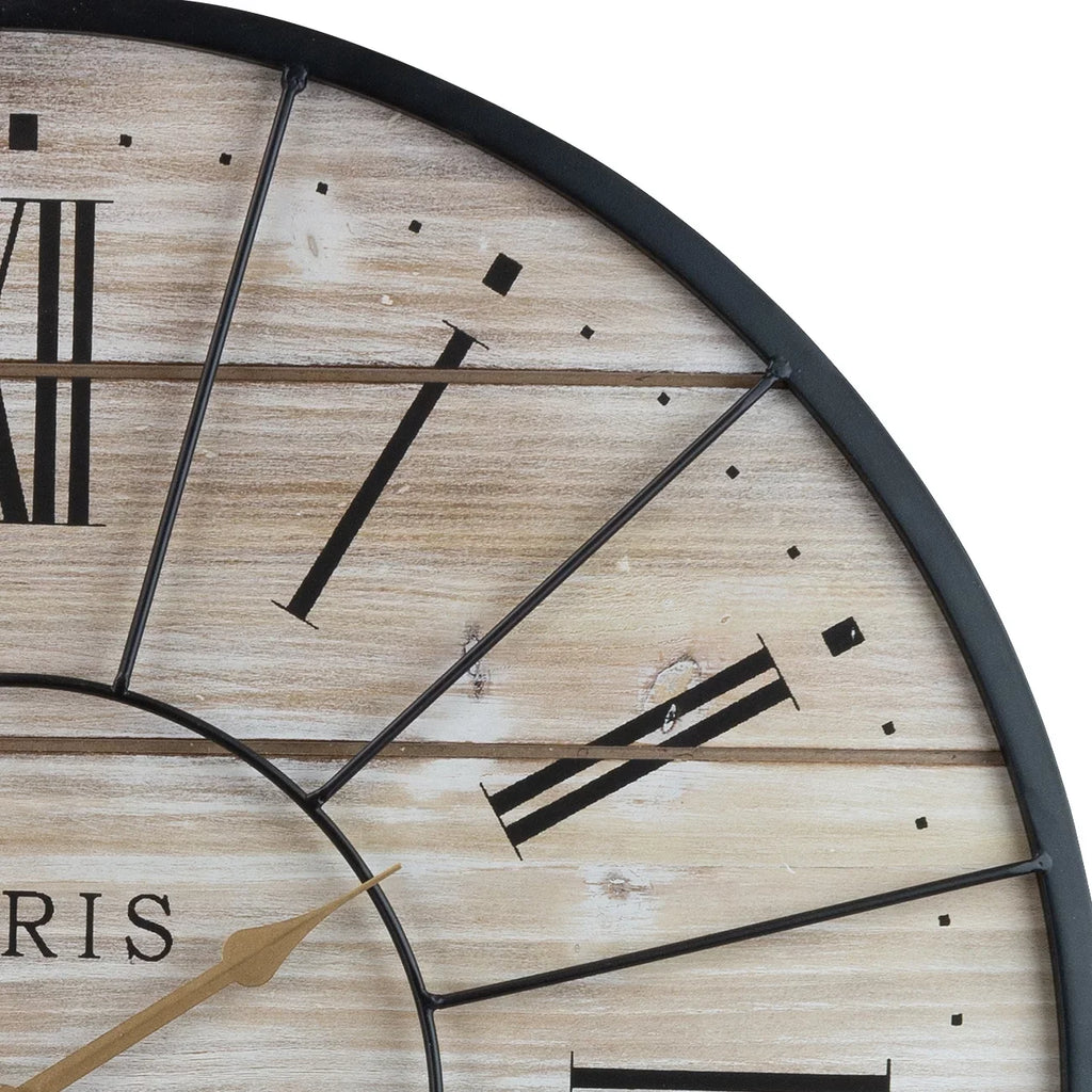 Sorbus Paris Oversized Wall Clock, Centurion Roman Numeral Hands, Parisian French Country Rustic Large Decorative Modern Farmhouse Decor Ideal for Living Room, Analog Wood Metal Clock, 24” Round