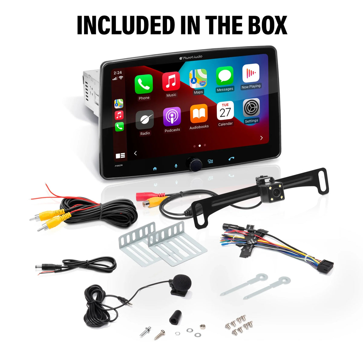 Planet Audio P100CPAC Car Stereo -  CarPlay, Android Auto, Single Din, 10.1 Inch Touchscreen, Bluetooth, No CD DVD Player, AM/FM Radio Receiver, Backup Camera