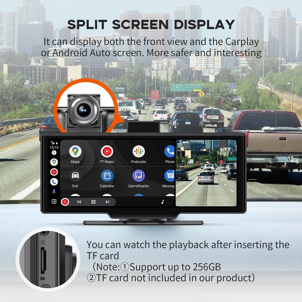 Herilary Wireless  Carplay Screen Car Stereo Android Auto Car Play Adapter 10.26" Touch Screen Wireless Carplay with 2.5K Dash Cam, Mirror Link/Siri/Wifi/Bluetooth/Double Din