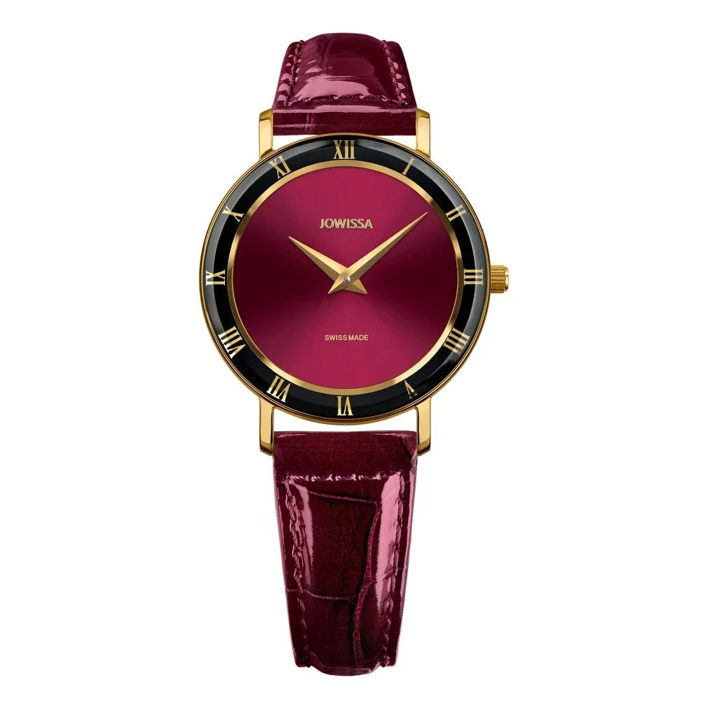 Jowissa ROMA Swiss Made Crystal Burgundy Leather Womens Watch J2.272.M