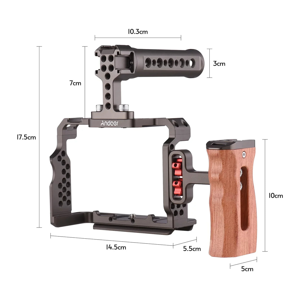 Walmeck Andoer Aluminum Alloy Cage Kit with Video Rig Handle Wooden Grip Replacement for  A7R III/ A7 II/ A7III