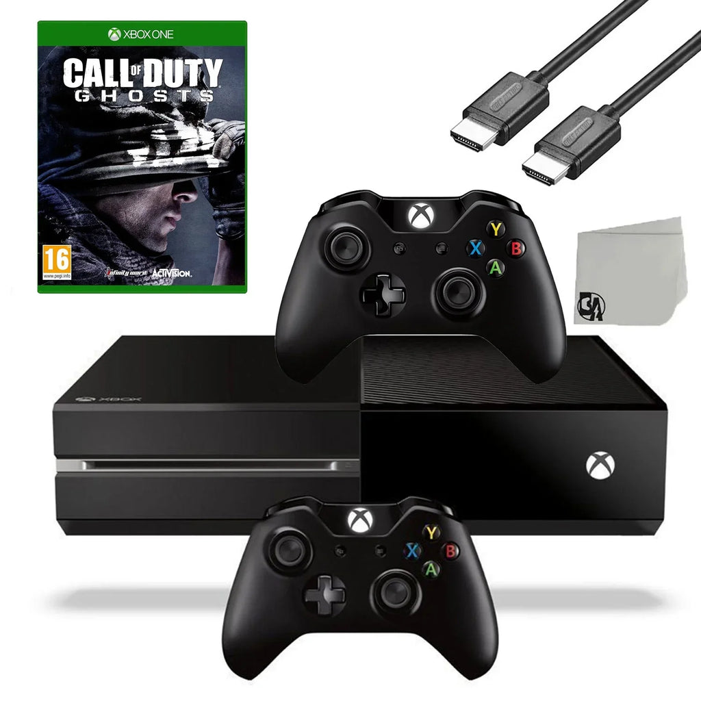 Pre-Owned  Xbox One Original 500GB Gaming Console Black HDMI Cable 2 Controller Included With Call of Duty Ghosts Game BOLT AXTION Bundle (Refurbished: Like New)