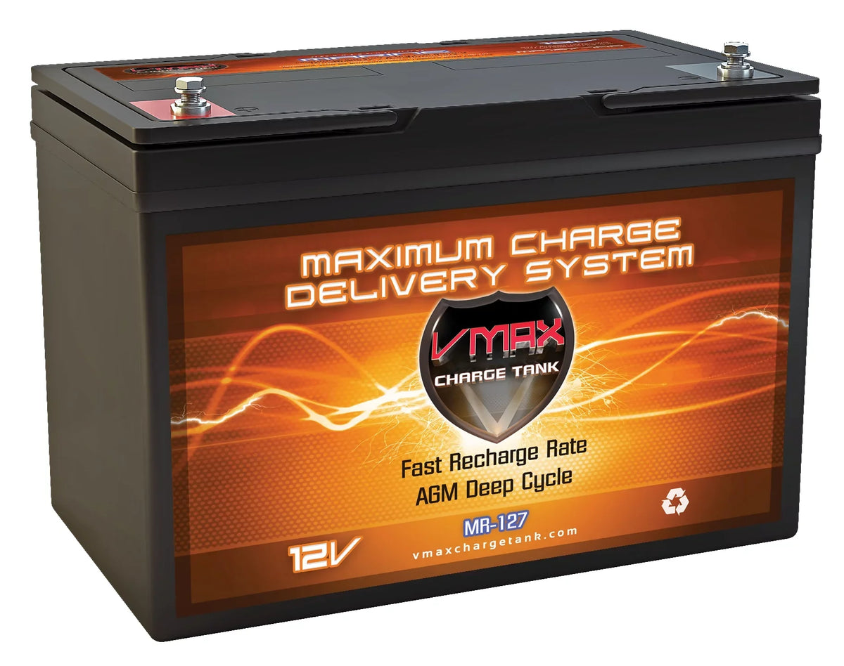 VMAX MR127-100 12V 100Ah AGM Deep Cycle Marine Battery for 12 Volt 40 Pound 40lb Thrust Trolling Motors