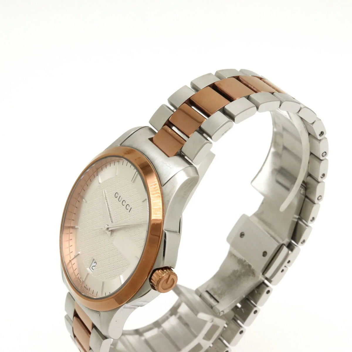 Pre-Owned GUCCI G Timeless Collection Date SS PGPVD Silver Dial Men's Quartz Watch YA126447 126.4 (Good)
