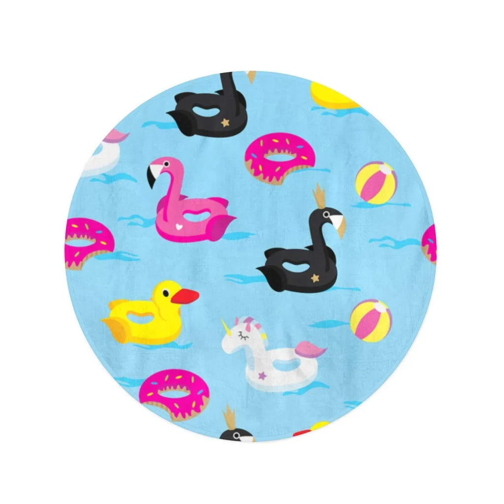 KDAGR 60 inch Round Beach Towel Blanket Blue Inflatable Pattern Floats in The liquid Colorful Duck Travel Circle Circular Towels Mat Tapestry Beach Throw