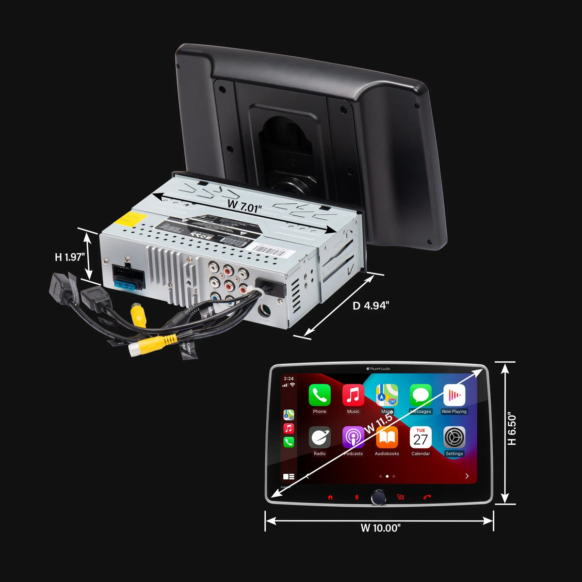 Planet Audio P100CPAC Car Stereo -  CarPlay, Android Auto, Single Din, 10.1 Inch Touchscreen, Bluetooth, No CD DVD Player, AM/FM Radio Receiver, Backup Camera