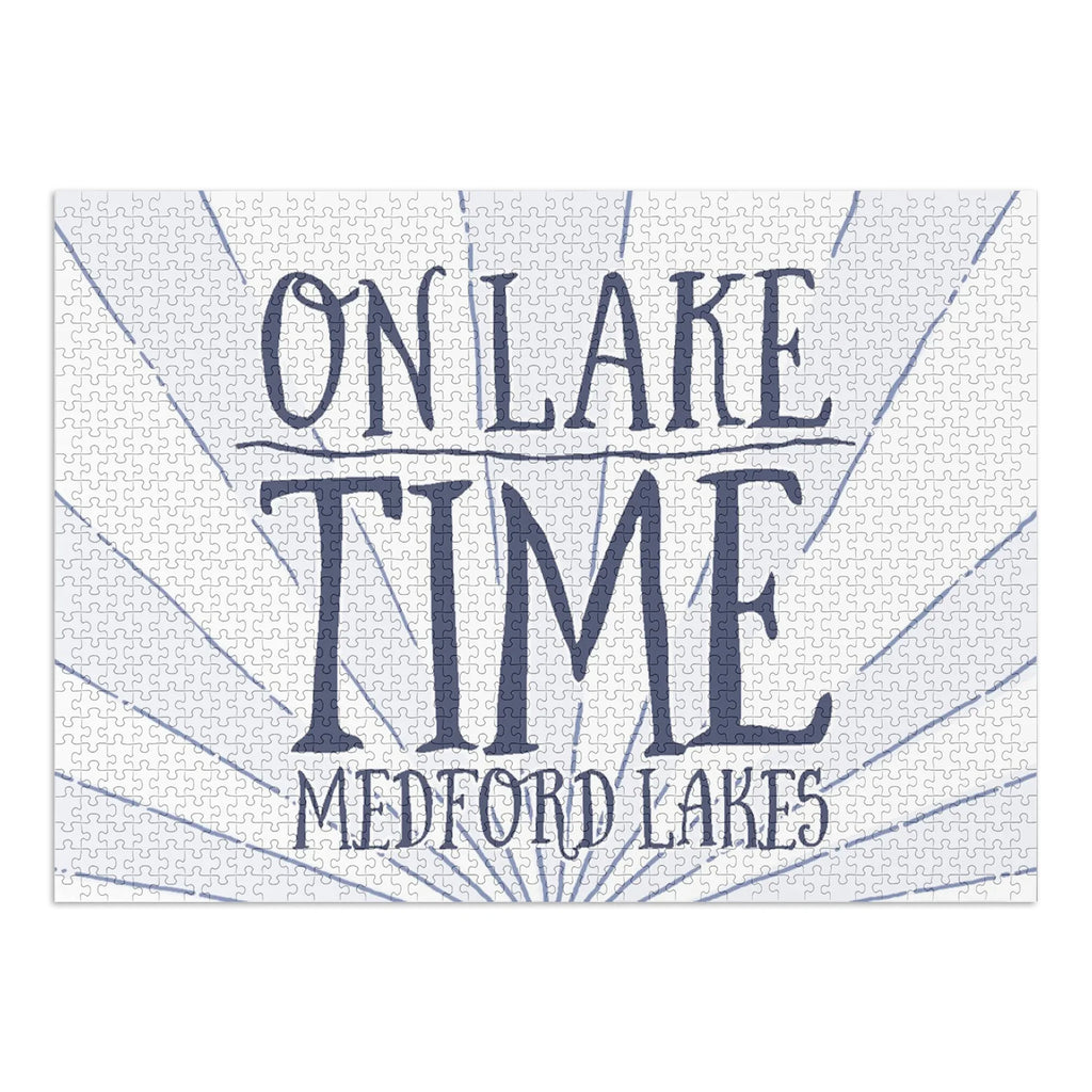 Medford Lakes, New Jersey, On Lake Time (Blue Sunburst) (1000 Piece Puzzle, Size 19x27, Challenging Jigsaw Puzzle for Adults and Family, Made in USA)