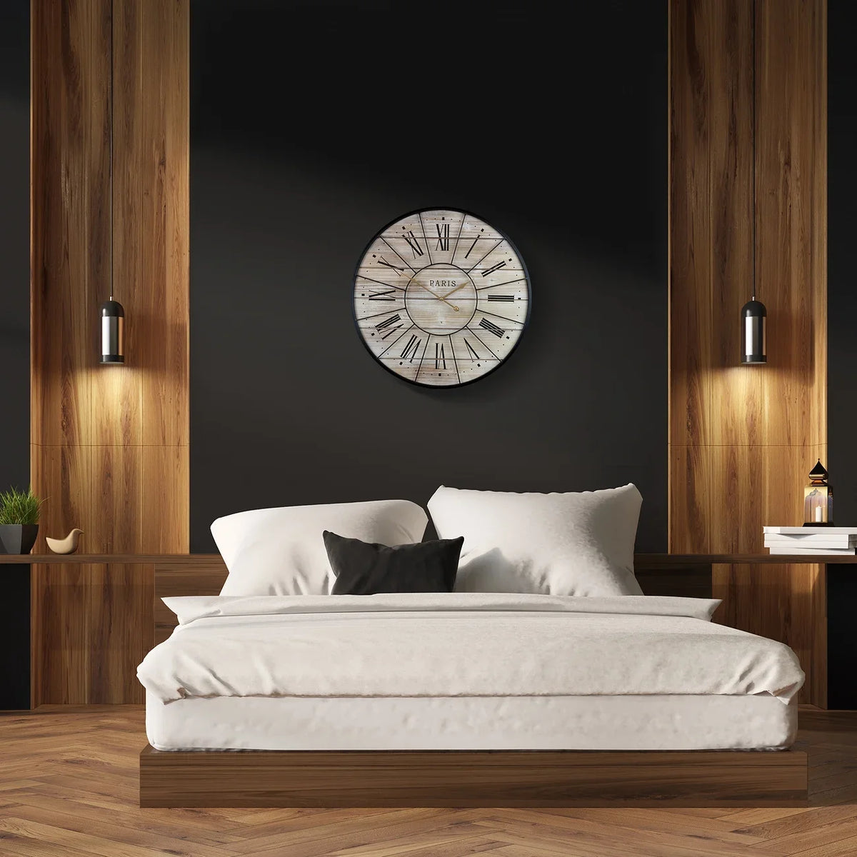 Sorbus Paris Oversized Wall Clock, Centurion Roman Numeral Hands, Parisian French Country Rustic Large Decorative Modern Farmhouse Decor Ideal for Living Room, Analog Wood Metal Clock, 24” Round