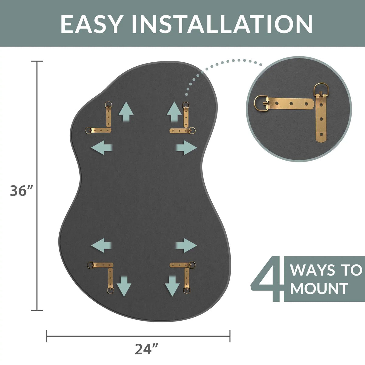 24" x 36" Asymmetrical Irregular Wall Mirror - Hotel premium Craftsmanship with Abstract Frameless Shape - HD Clarity Reflection - Mount from Multiple Directions by Barnyard Designs