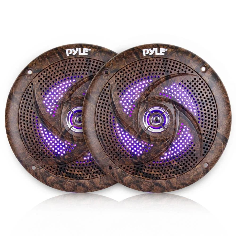 Pyle Marine DIN Bluetooth MP3 USB AUX Camo AM/FM Radio, 6x 6.5" Waterproof Camouflage LED Speakers, Elite Series 4-Channel Amplifier, Stereo wrap, Enrock Antenna, 18-G 50 Ft Wire, Amp Install Kit
