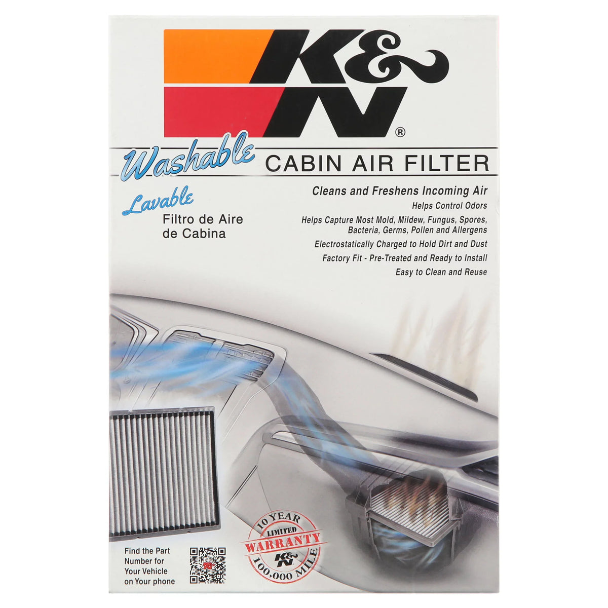 K&N VF1000 Washable & Reusable Cabin Air Filter - Cleans and Freshens Incoming Air for your Silverado, Avalanche, Escalade, Sierra, Yukon Fits select: 1999-2002 CHEVROLET SILVERADO