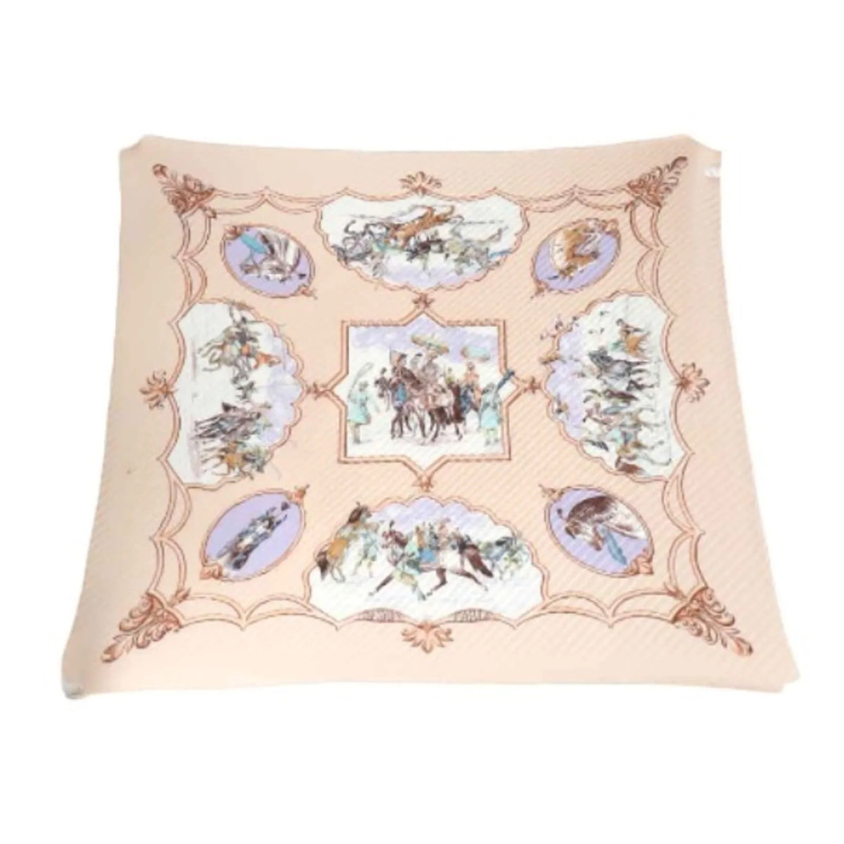 Pre-Owned HERMES Pleated Scarf Carre Horse Pattern Hermes Pink Beige (Fair)