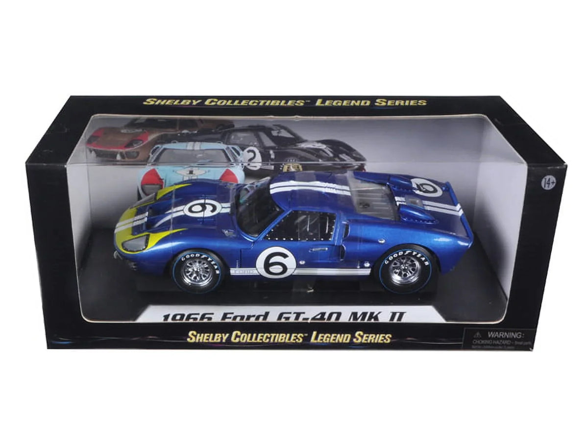 1966  GT-40 MK 2 Blue #6 1/18 Diecast Car Model by Shelby Collectibles