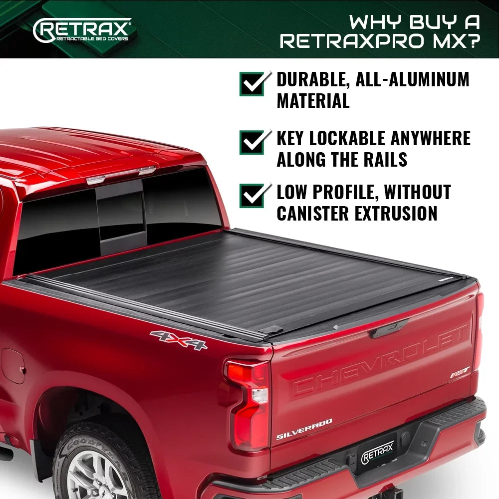 Retrax By Realtruck MX Retractable Truck Bed Tonneau wrap | 80842 | matching With Select 2007-2021  Tundra Regular & Double Cab with Deck Rail System 6' 7" Bed (78.7")
