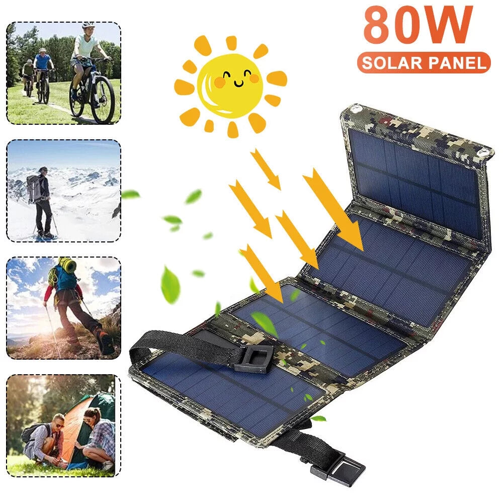 OnemayshipOnemayship Foldable Outdoor 80W USB Solar Panel Portable Phone Charger Camping Hiking Rechargeable Battery High superior
