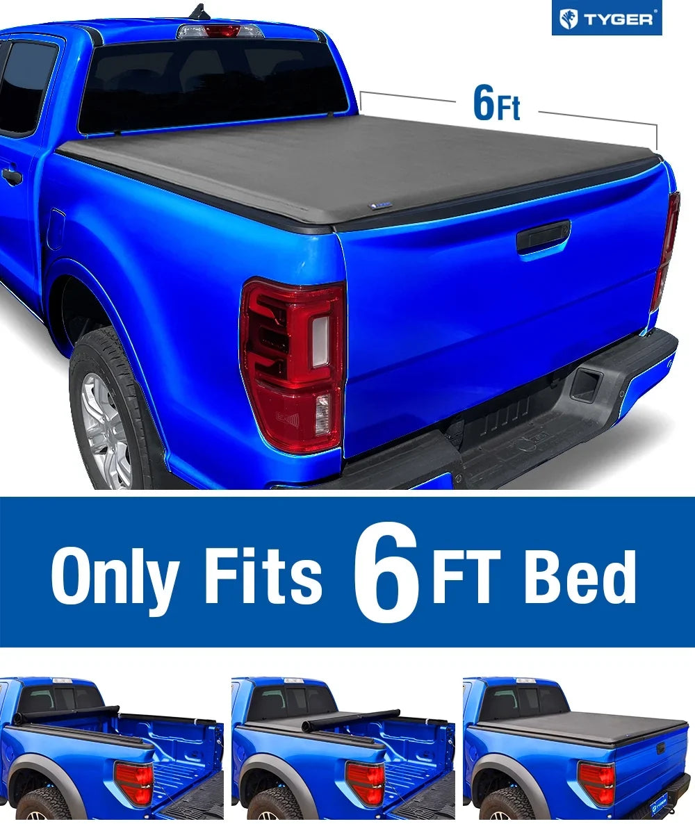 Tyger Auto T3 Soft Tri-fold Truck Bed Tonneau wrap appropriate with 2019-2023  Ranger | 6' Bed | TG-BC3F1067 | Vinyl