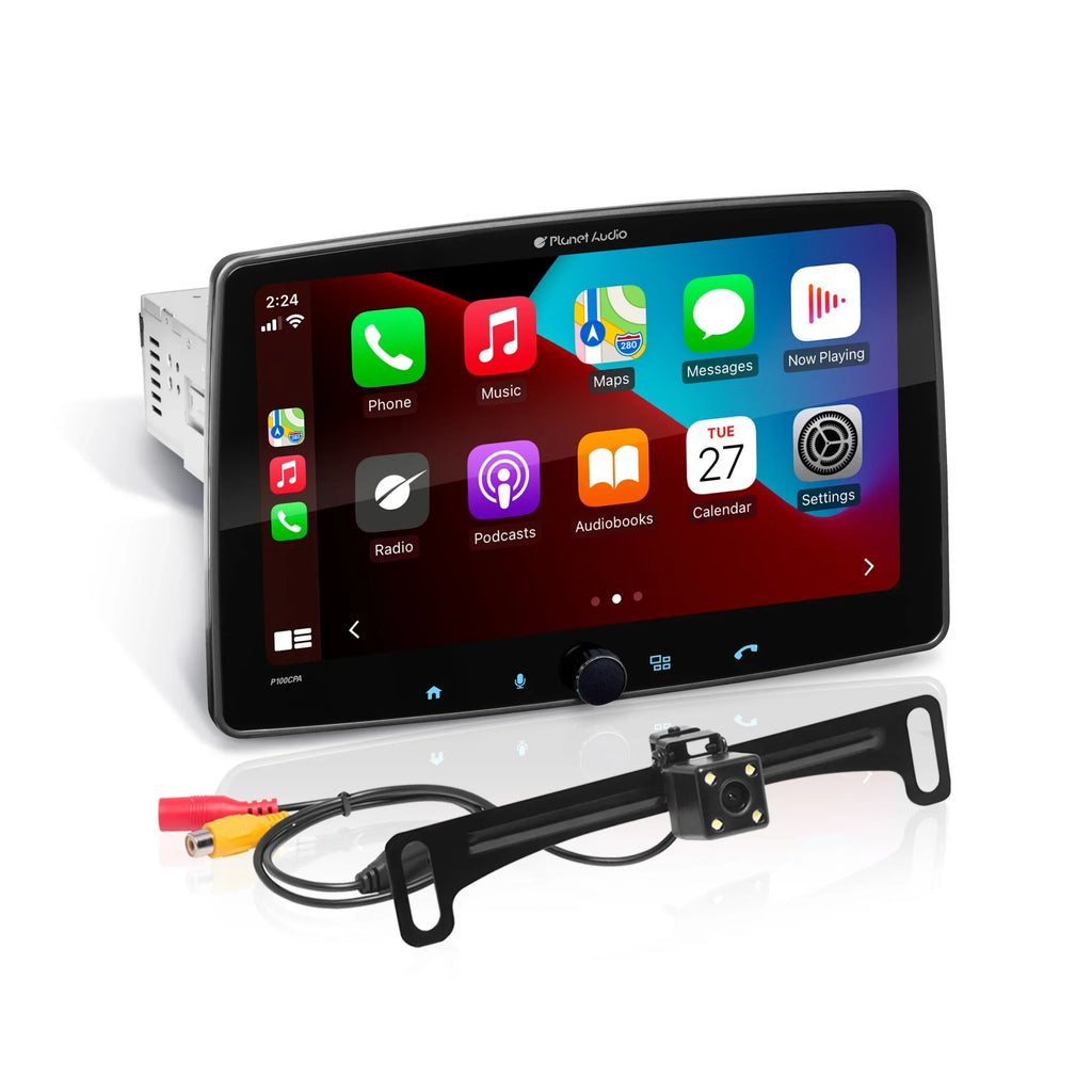 Planet Audio P100CPAC Car Stereo -  CarPlay, Android Auto, Single Din, 10.1 Inch Touchscreen, Bluetooth, No CD DVD Player, AM/FM Radio Receiver, Backup Camera