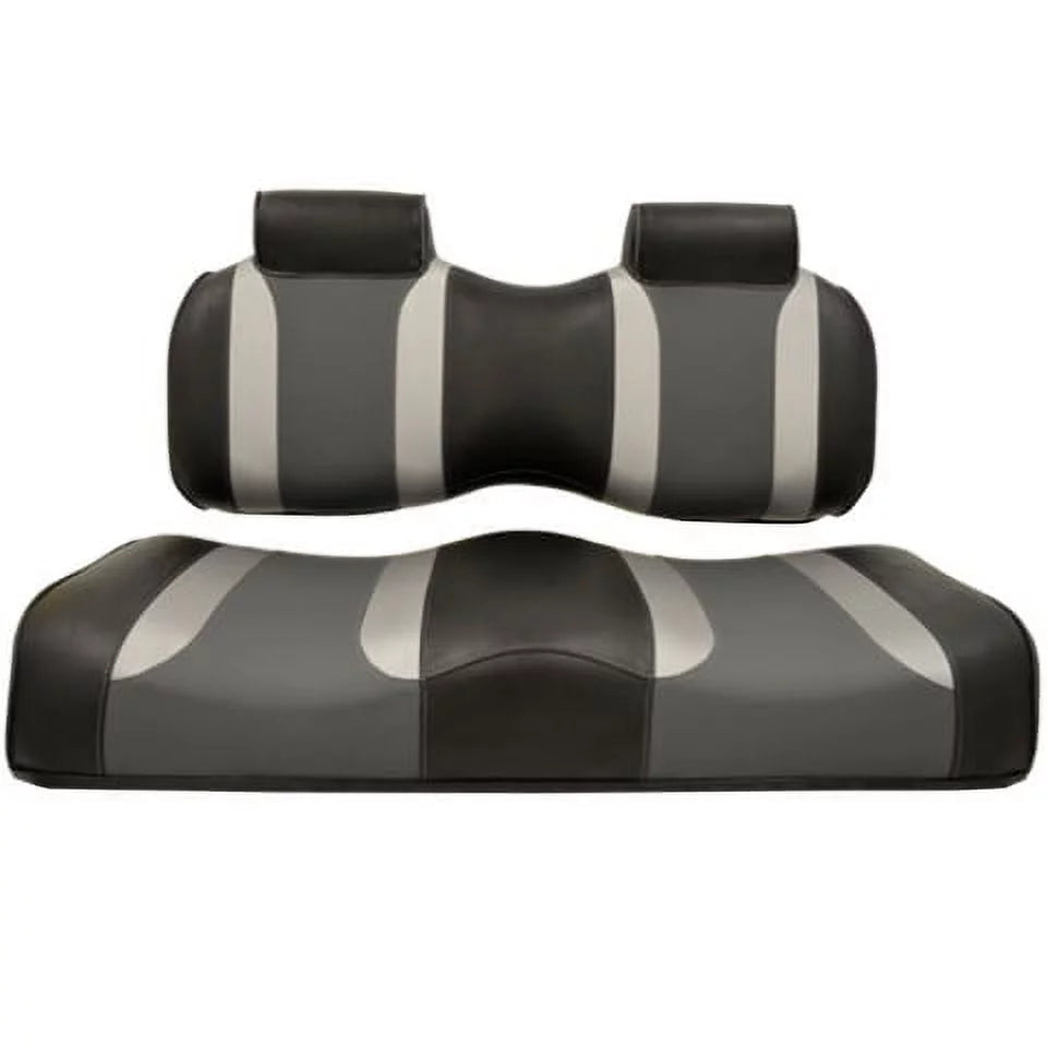 MadJax Tsunami Golf Cart Front Seat Cushions for Yamaha G29/Drive and Drive2 (2007- up) - Black/Liquid Silver Rush/Lagoon Grey