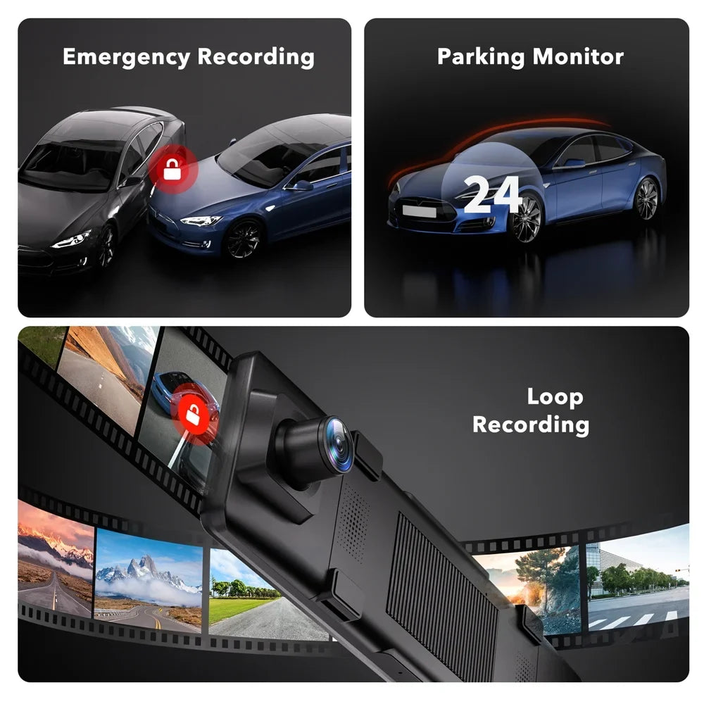 REDTIGER Rearview Mirror Dash Cam,  11" UHD Full Touch Screen Rear View Mirror Dash Camera for Cars, 4K Front and 2.5K Rear Dash Camera with Night Vision GPS , Free 32GB Card