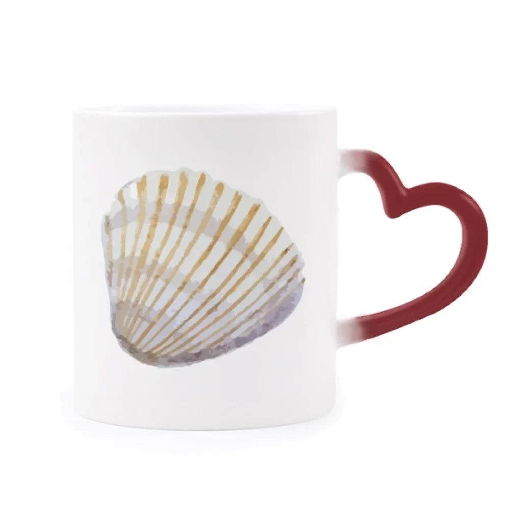 Yellow Scallop Marine Life Illustration Heat Sensitive Mug Red Color Changing Stoneware Cup