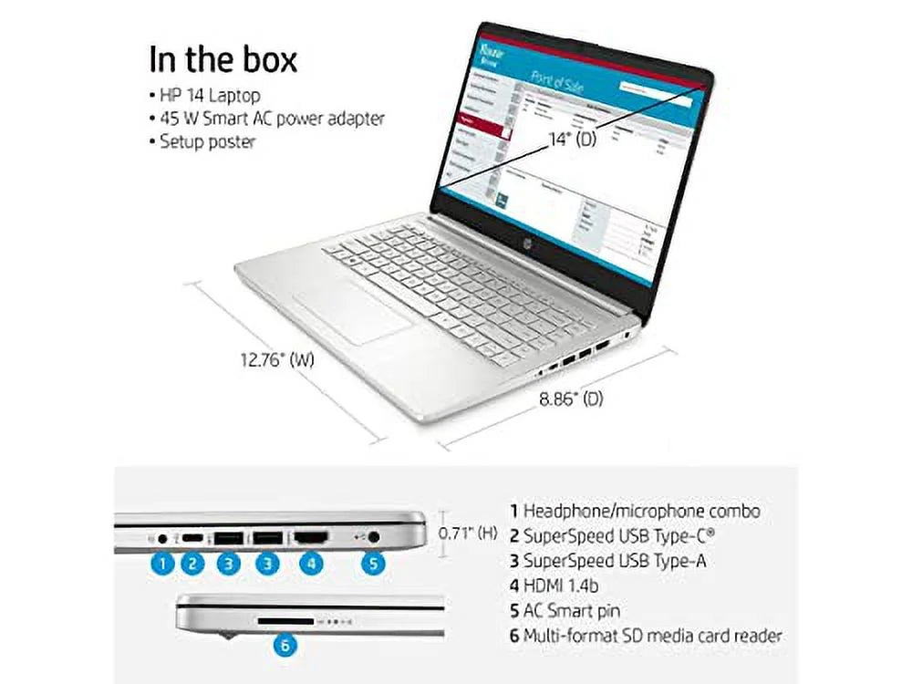 2023 Newest 14 Laptop, 14" Display,  Core i5 1135G7 Processor, 32GB RAM, 1TB SSD,  Iris Xe Graphics, Bluetooth, Webcam, HDMI, Windows 11 Home, Natural Silver