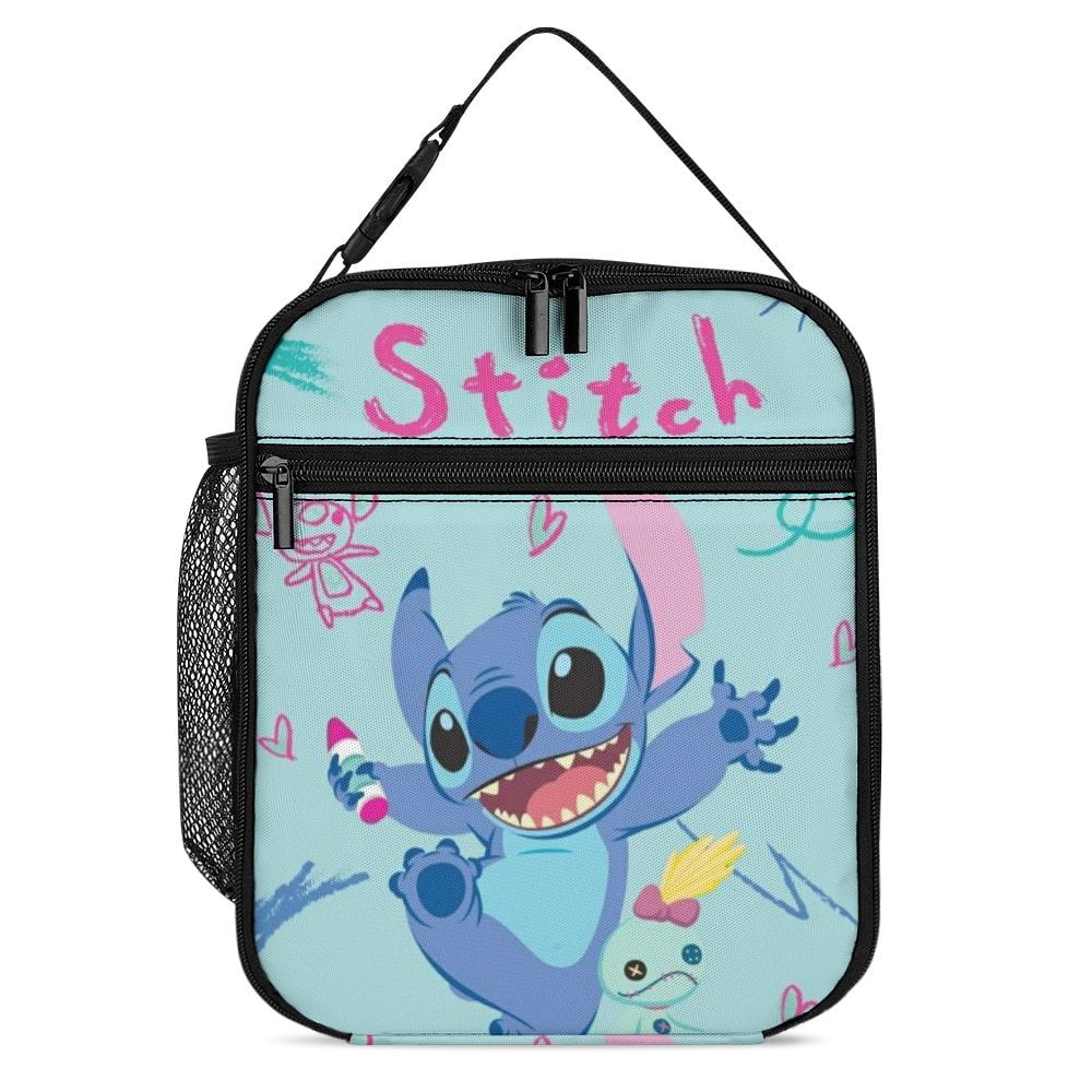 Happy Lilo Stitch Portable Lunch Bag Tote Bento Bag School Office Insulated Cooler Thermal Handbag For Adult Boys Girls Kids