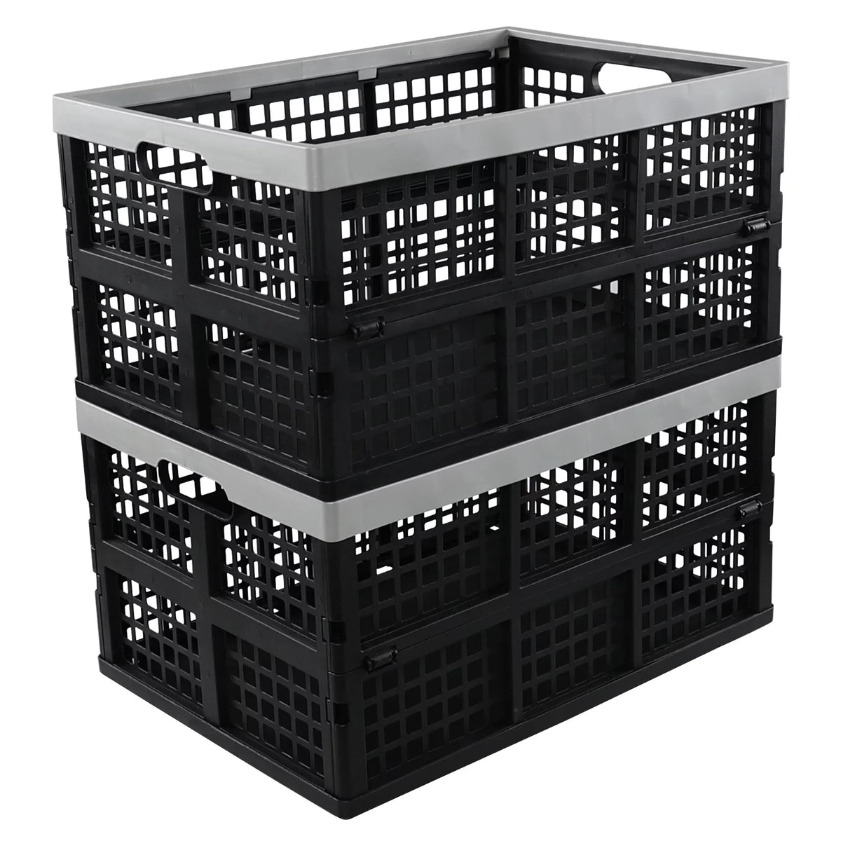 Ponpong 42 L Plastic Folding Storage Crates, Collapsible Crate Storage, 2 Pack