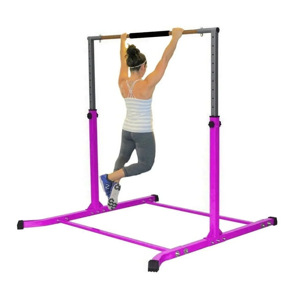 Gymnastics Kip Bar for Junior Training | Adjustable Height 3-5 FT | Cushioned Bar & Curved Legs | Pro-Gymnastics Horizontal Bar - Purple