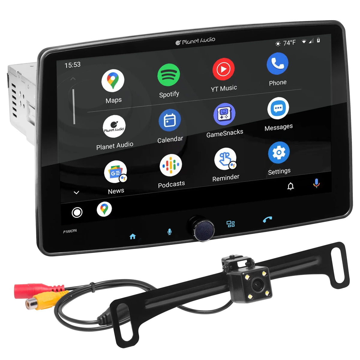 Planet Audio P100CPAC Car Stereo -  CarPlay, Android Auto, Single Din, 10.1 Inch Touchscreen, Bluetooth, No CD DVD Player, AM/FM Radio Receiver, Backup Camera