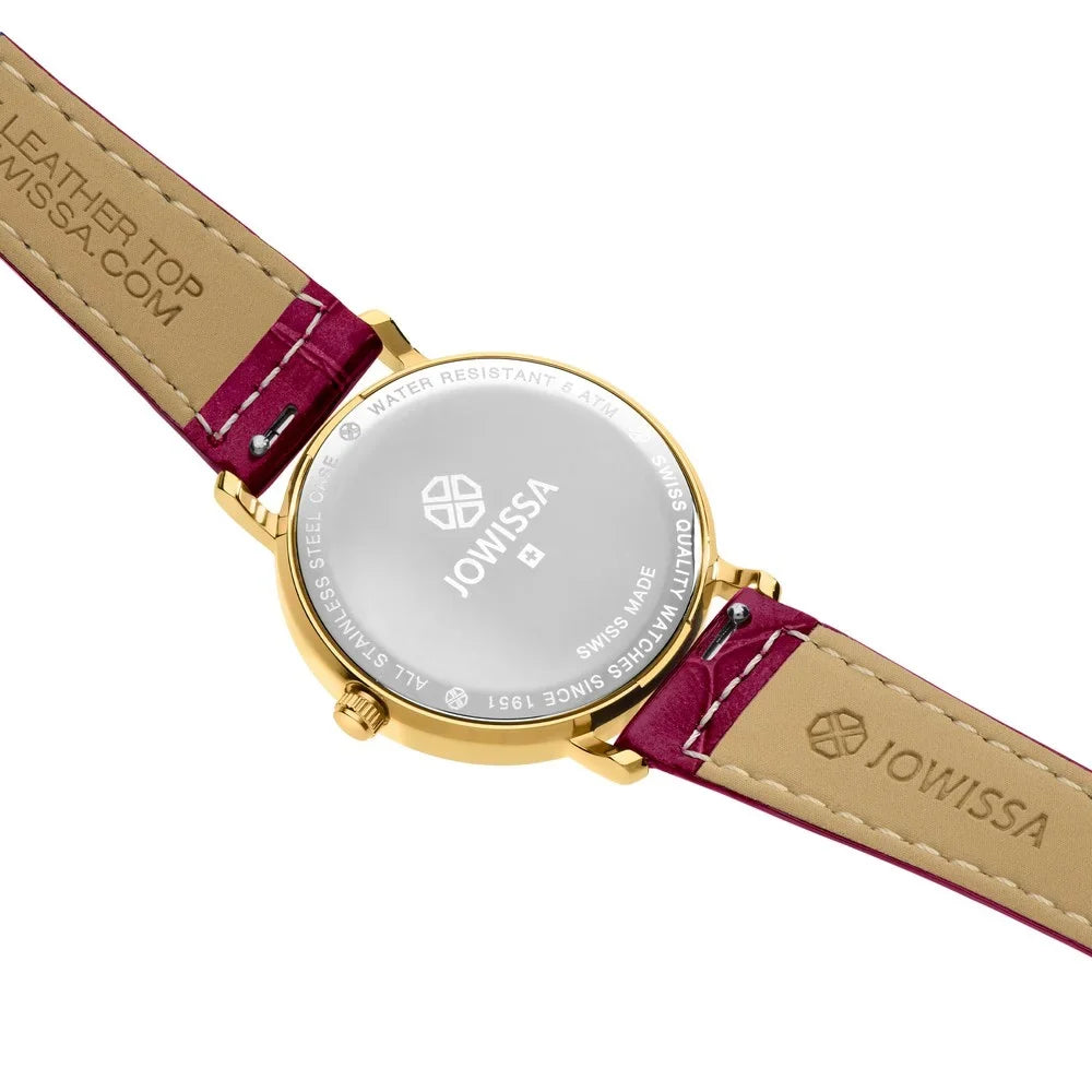 Jowissa ROMA Swiss Made Crystal Burgundy Leather Womens Watch J2.272.M
