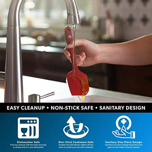 Di Oro Seamless Series 4-Piece Silicone Spatula Set - 600Â°F Heat-protected Pro-Grade Rubber Spatulas - Spoonula, Large Spatula, Small/Mini Spatula, and Jar Spatula - Kitchen Utensil Set (Red)