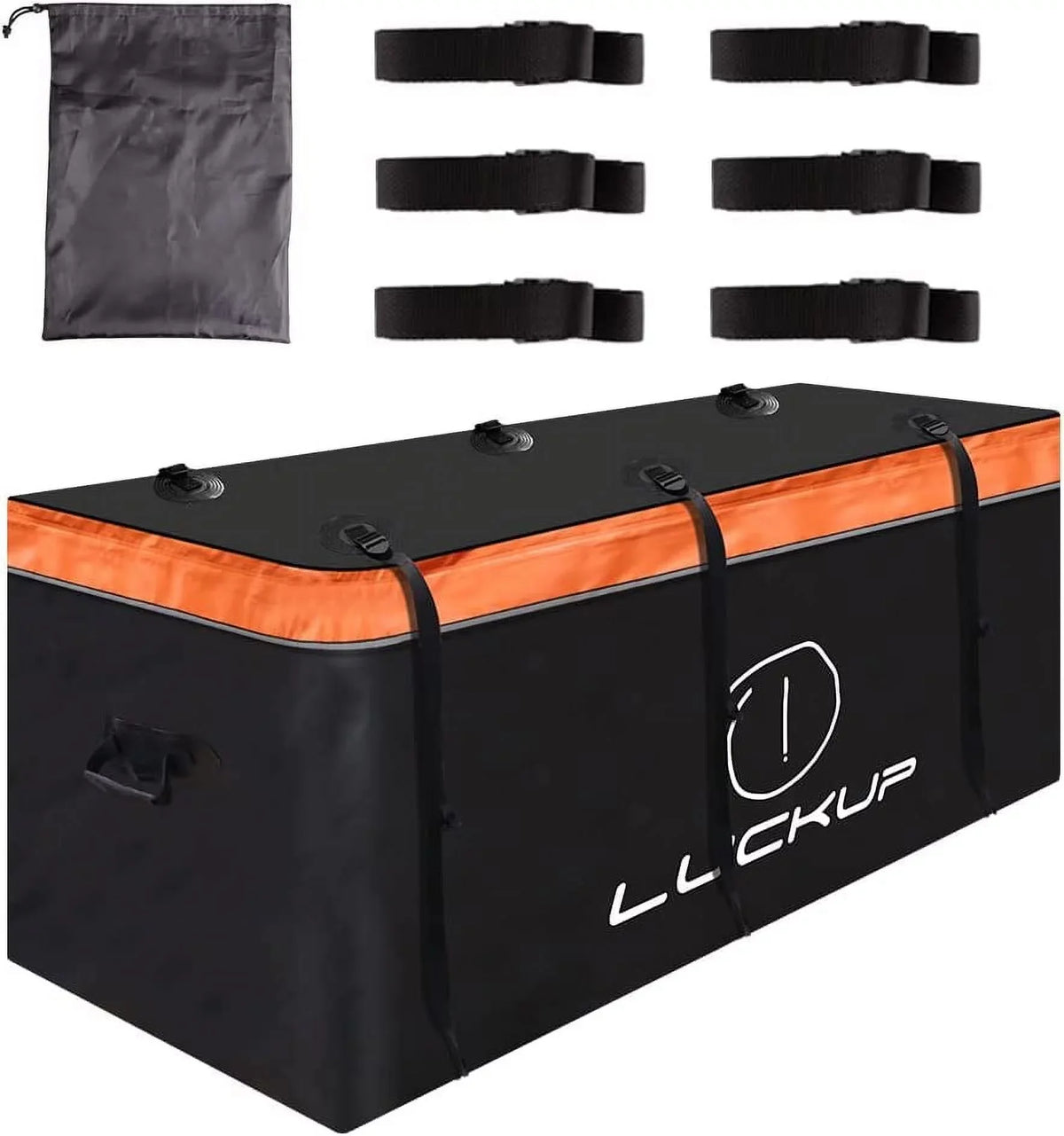 LUCKUP Trailer Hitch Cargo Bag Hitch Cargo Carrier Bag 20 Cubic Feet 100% Waterproof Include 6 Reinforced Straps Reflective Strip Design, Fits All Vehicles with Steel Cargo Basket, 59Lx24Wx24H,560L