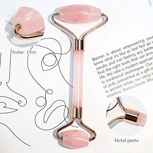 Jade Roller & Gua Sha, Face Roller, Facial Beauty Roller Skin Care Tools, BAIMEI Rose Quartz Massager for Face, Eyes, Neck, Body Muscle Relaxing and Relieve Fine Lines and Wrinkles