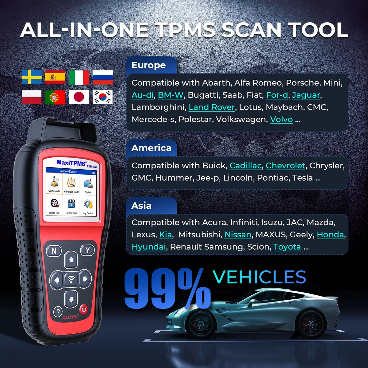 Autel MaxiTPMS TS508WF TPMS Programming Tool Relearn/Activate All Sensors, TPMS Scan Tool Read/Clear DTCs, TPMS Reset Upgraded of TS508 TS408