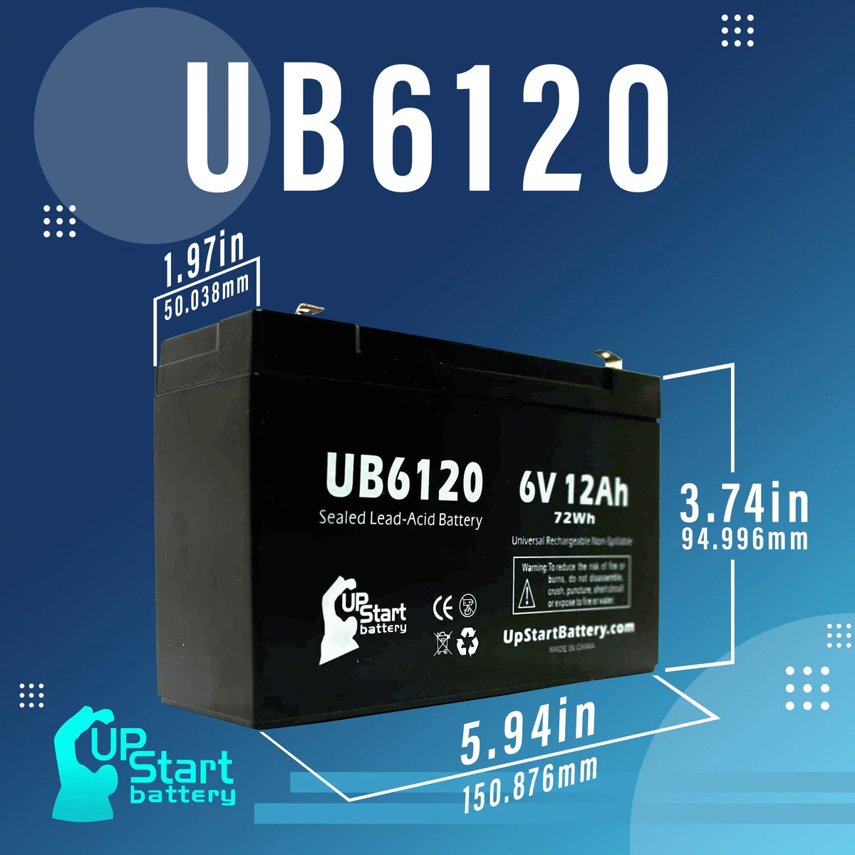 5x Pack - appropriate Tripp-Lite 850 Battery - Replacement UB6120 Universal Sealed Lead Acid Battery (6V, 12Ah, 12000mAh, F1 Terminal, AGM, SLA) - Includes 10 F1 to F2 Terminal Adapters