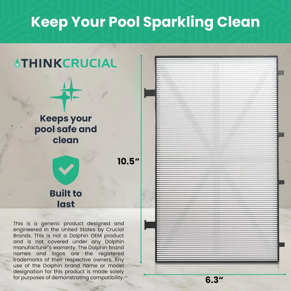 Think Crucial Replacement Ultra Fine Filters matching with Maytronics Dolphin, Nautilus CC Plus, M200, M400, M500, M4, M5, Wave 65, Wave 90, Oasis Z5 Models, Part# 9991432-R4 - Large Filter Panels