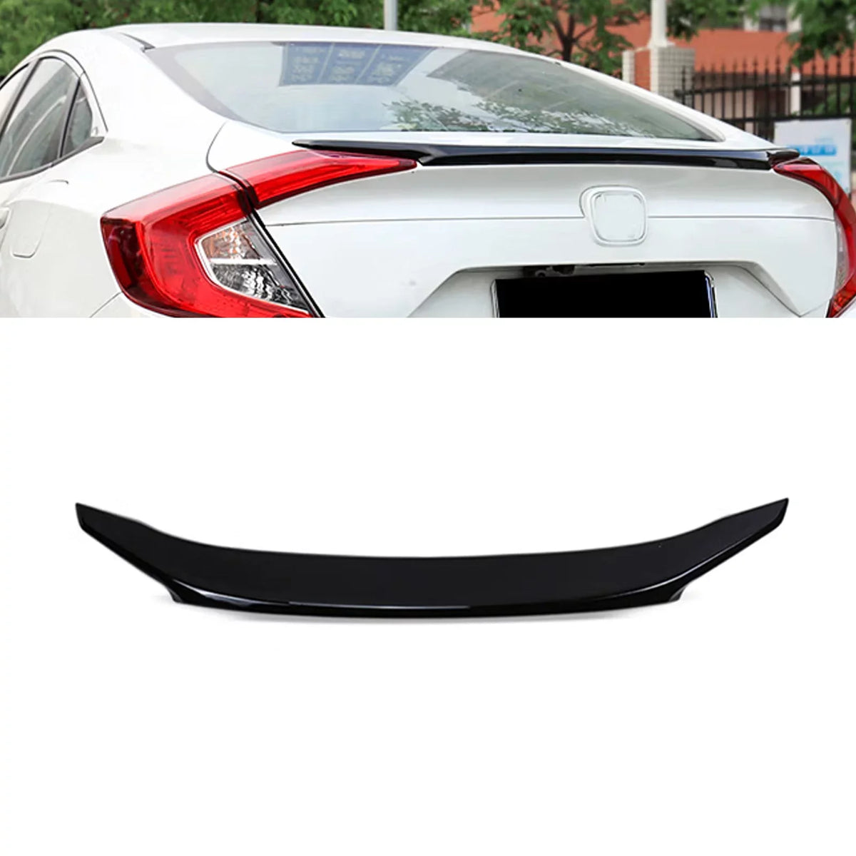 Xotic Tech 4DR JDM Style Glossy Black Rear Trunk Lip Wing Spoiler appropriate with Honda Civic 2016-2021 10th Gen