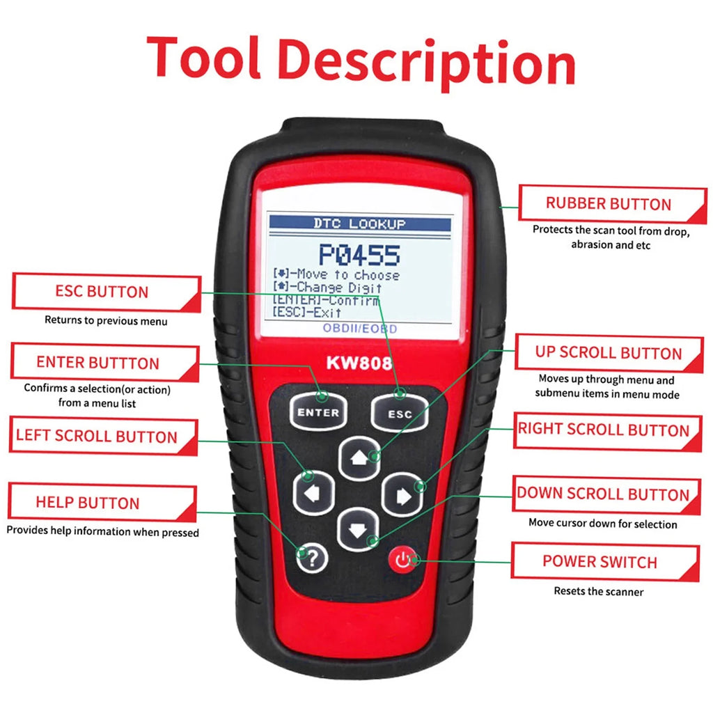 KONNWEI Detection Scanner,Decoder Kw808 Cars Code And / Eobd Code And Auto Kw808 Owsoo Kw808 Scanner Eryue Obdii/eobd Owsoo Kw808 Specific Kw808 Specific Codes
