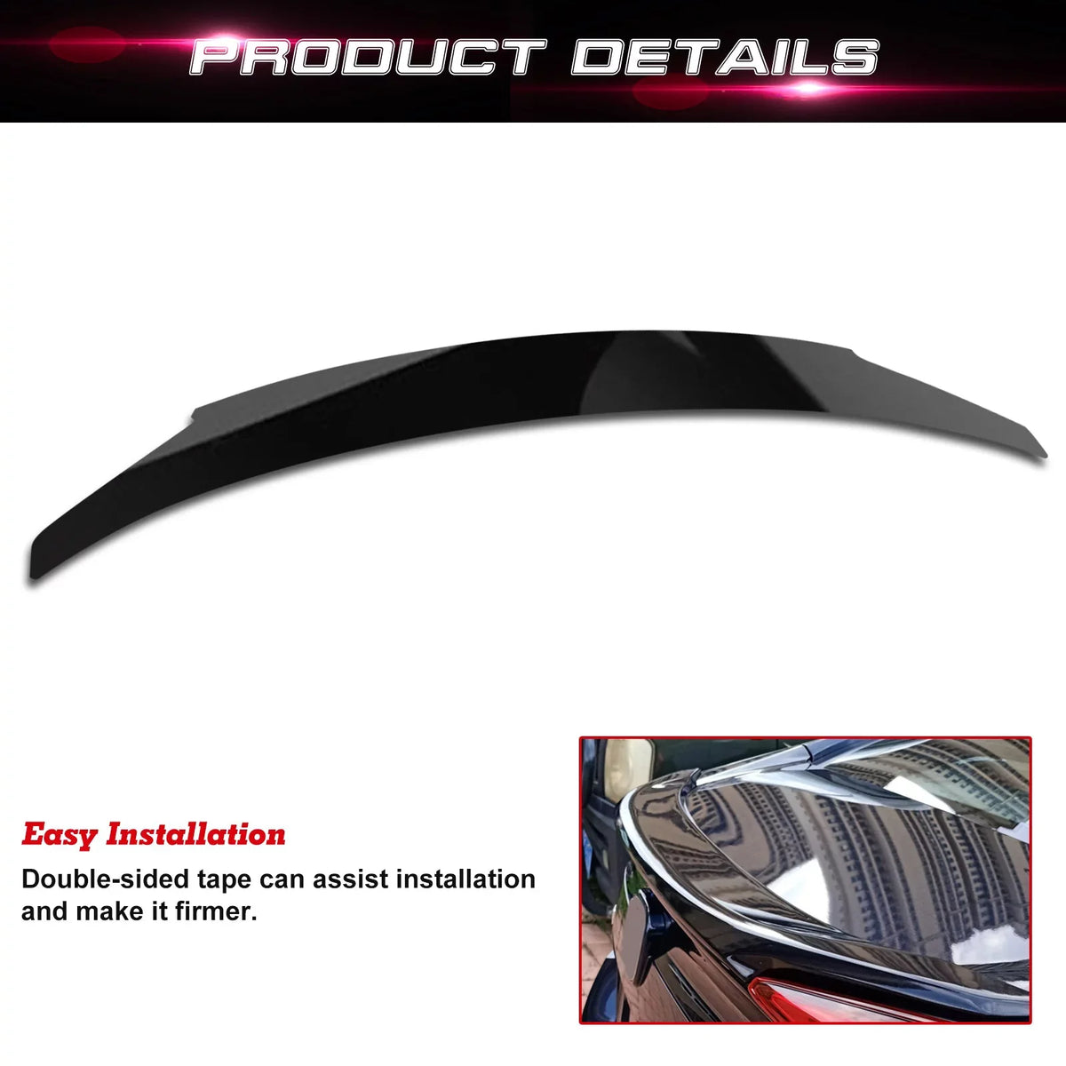 Xotic Tech 4DR JDM Style Glossy Black Rear Trunk Lip Wing Spoiler appropriate with Honda Civic 2016-2021 10th Gen
