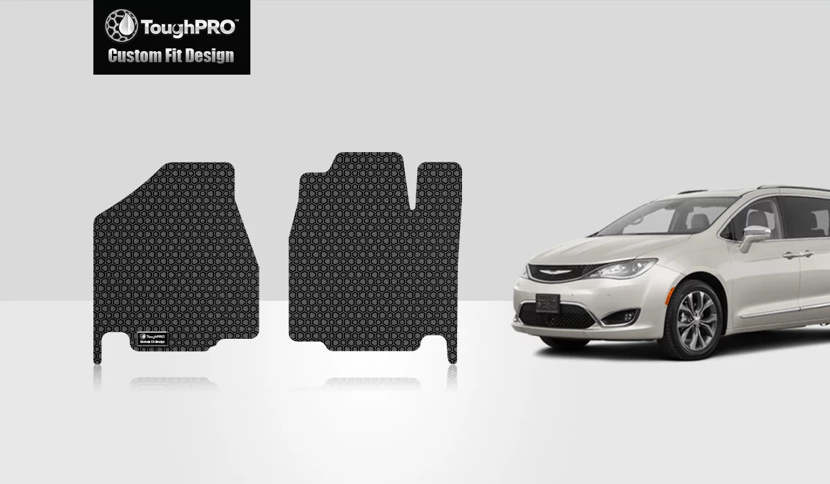 ToughPRO - Two Front Mats suitable with CHRYSLER Pacifica - All climate Heavy Duty (Made in USA) - Black Rubber - 2019