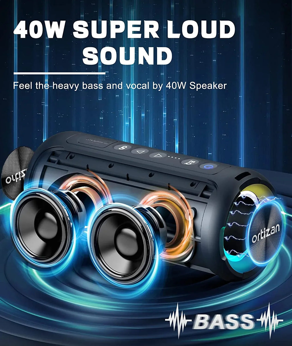 Bluetooth Speakers, Ortizan 40W Loud Stereo Portable Speaker, IPX7 Waterproof Speakers with Deep