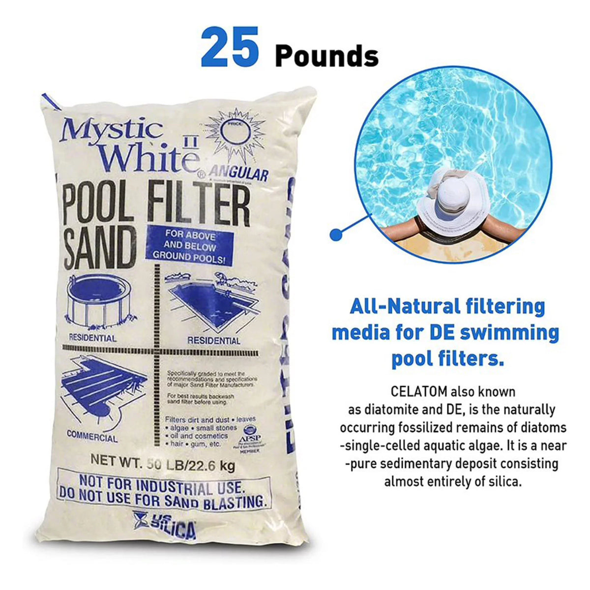 Silica 50lbs Mystic White II Swimming Pool Filter Sand, White (2 Pack). U.S