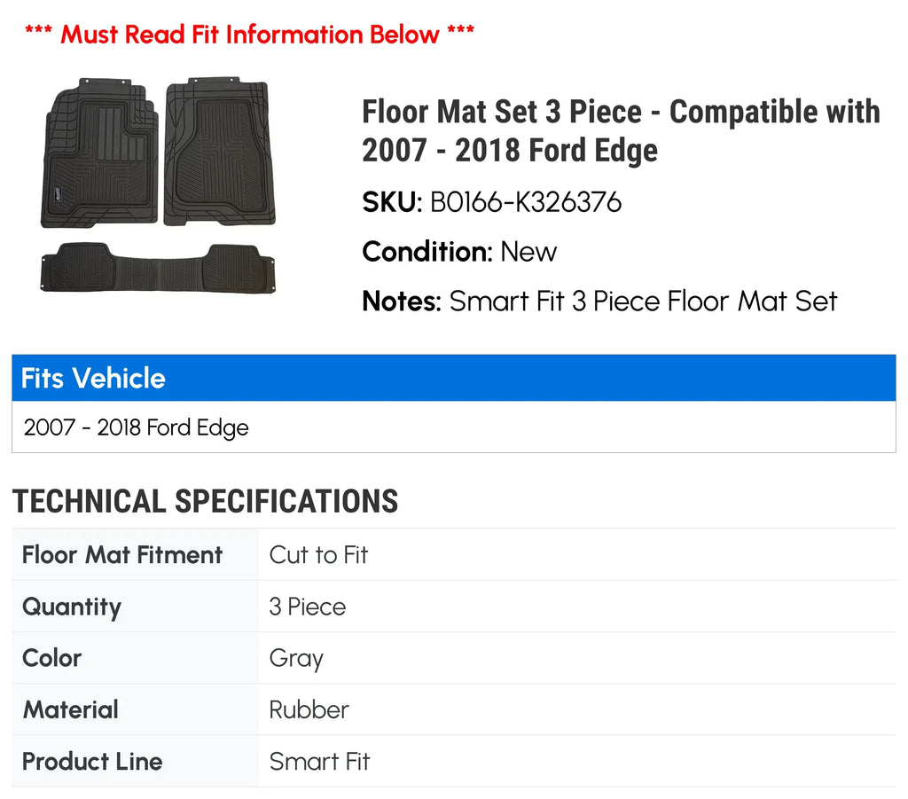 Floor Mat Set 3 Piece - matching with 2007 - 2018  Edge 2008 2009 2010 2011 2012 2013 2014 2015 2016 2017