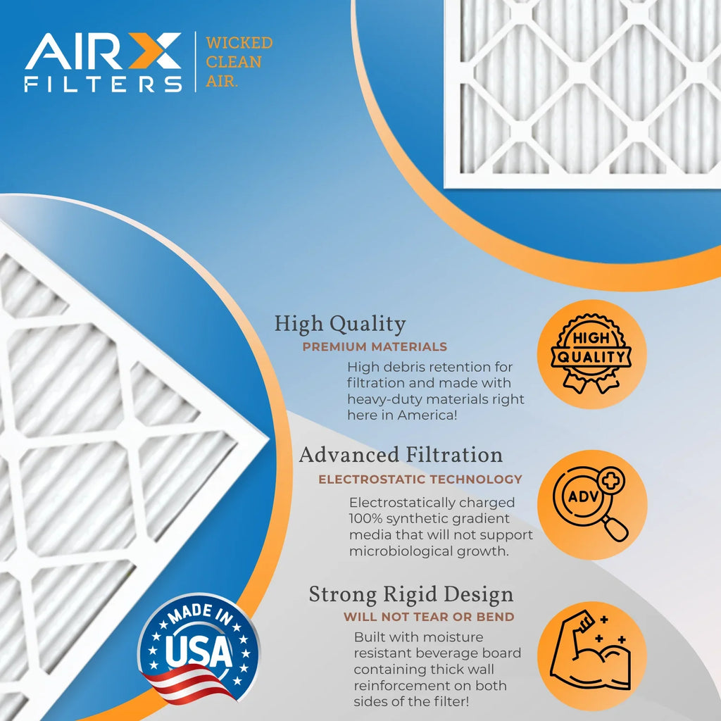16x30x1 Air Filter MERV 8 Rating, 12 Pack of Furnace Filters Comparable to MPR 700 & FPR 5 - Made in USA by AIRX FILTERS WICKED CLEAN AIR.