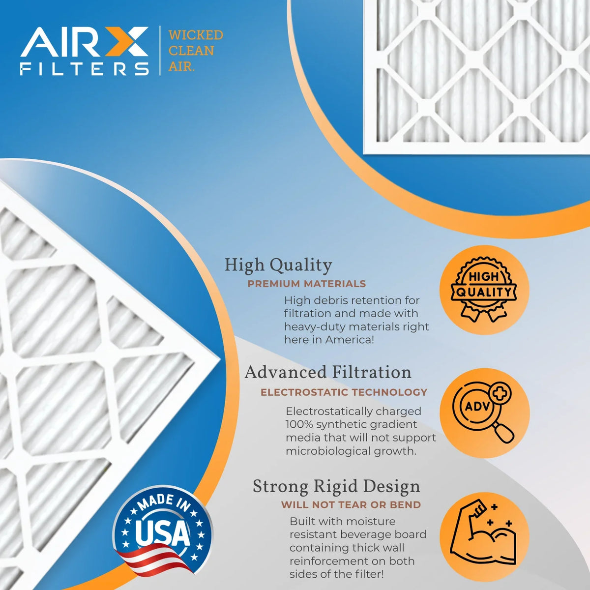16x30x1 Air Filter MERV 8 Rating, 12 Pack of Furnace Filters Comparable to MPR 700 & FPR 5 - Made in USA by AIRX FILTERS WICKED CLEAN AIR.